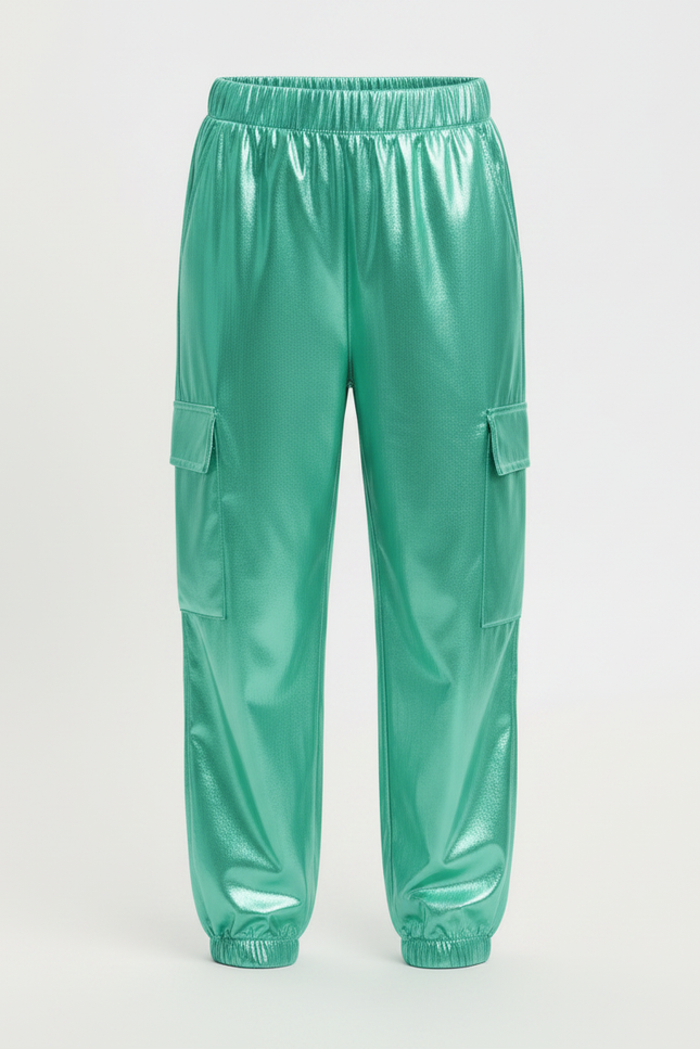 Pantalon Fluide Métallisé Cargo Vert Brillant Fille - Polyester - vue 3