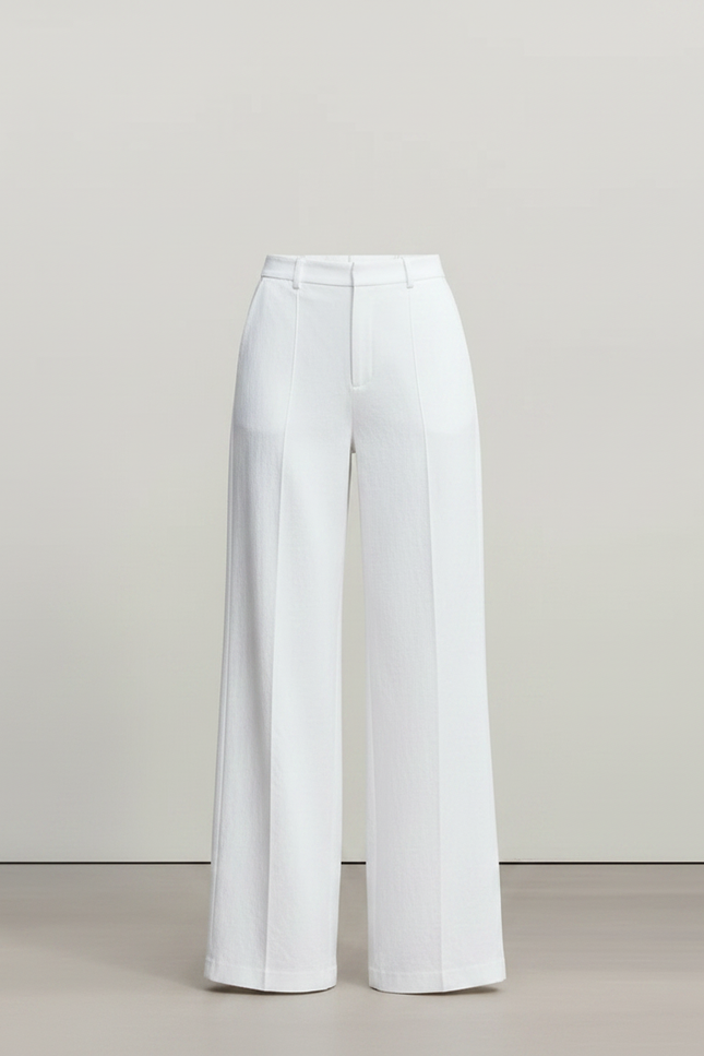 Pantalon Fluide Blanc Ample Taille Haute Droit Femme - Lin - vue 3