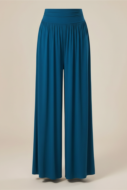 Pantalon Fluide Bleu Canard Ample Taille Haute Danse - Viscose - vue 3