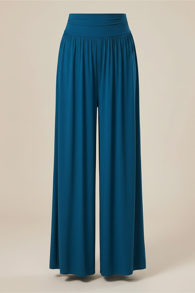 Pantalon Fluide Bleu Canard Ample Taille Haute Danse - Viscose - vue 3
