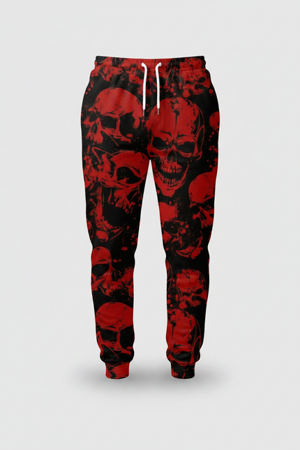 Pantalon Fluide Noir Crânes Rouges Ample Décontracté Homme - Imprimé Molleton - vue 3