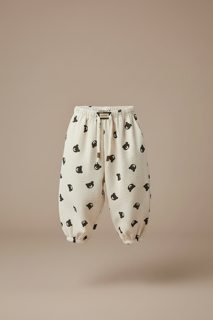 Pantalon Fluide Beige Ample Coton Motif Ours Enfant - vue 3