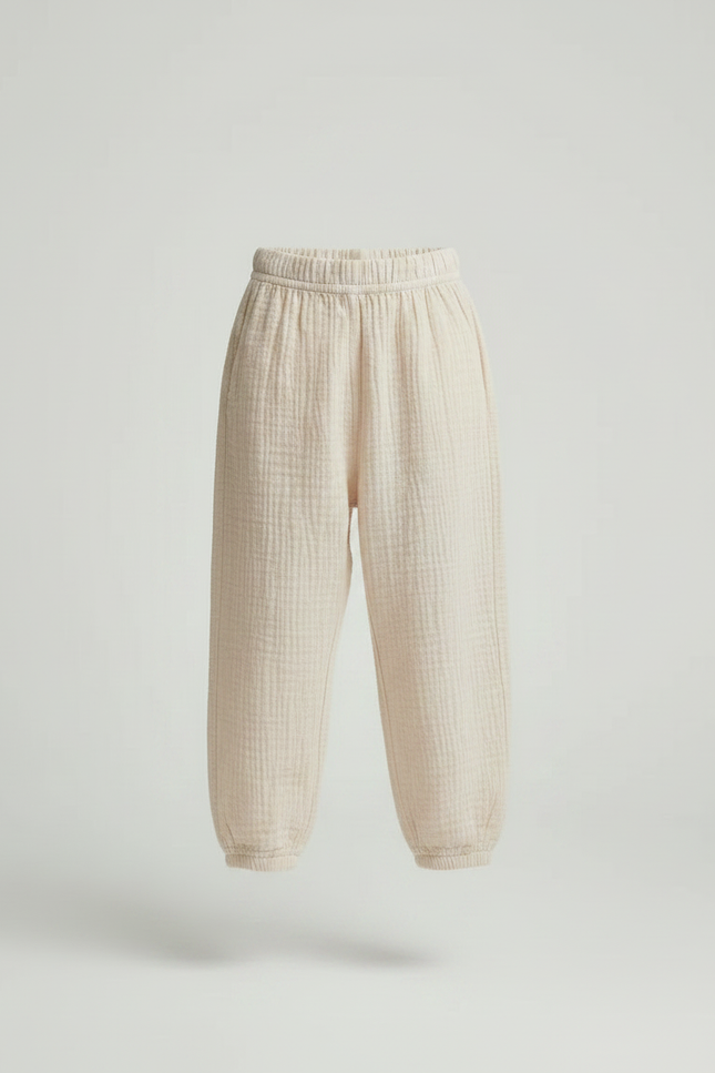 Pantalon Fluide Beige Gaze Ample Confortable Enfant - Coton - vue 3
