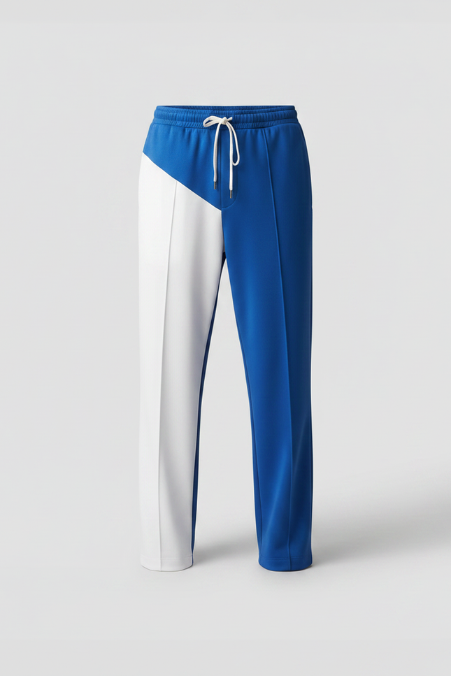 Pantalon Fluide Bicolore Bleu Blanc Ample Décontracté - Multicolore Polyester - vue 3
