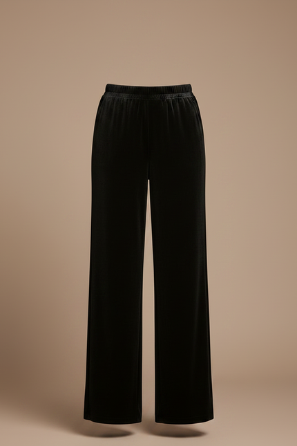 Pantalon Fluide Velours Noir Ample Élégant Femme - vue 3