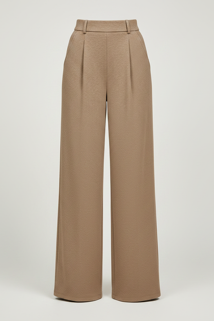 Pantalon Fluide Écru Ample Plissé Texturé Élégant - Beige Polyester - vue 3