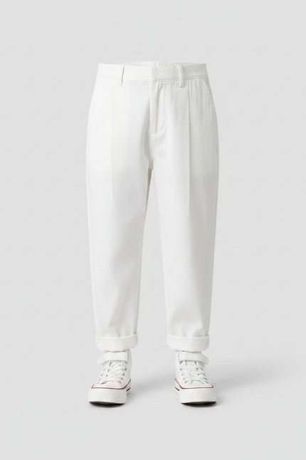 Pantalon Fluide Blanc Ample Coton Taille Haute Garçon Fille - vue 2
