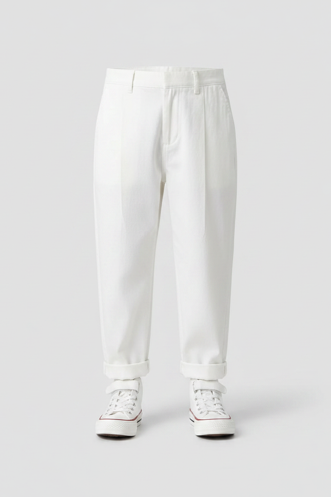 Pantalon Fluide Blanc Ample Coton Taille Haute Garçon Fille - vue 2