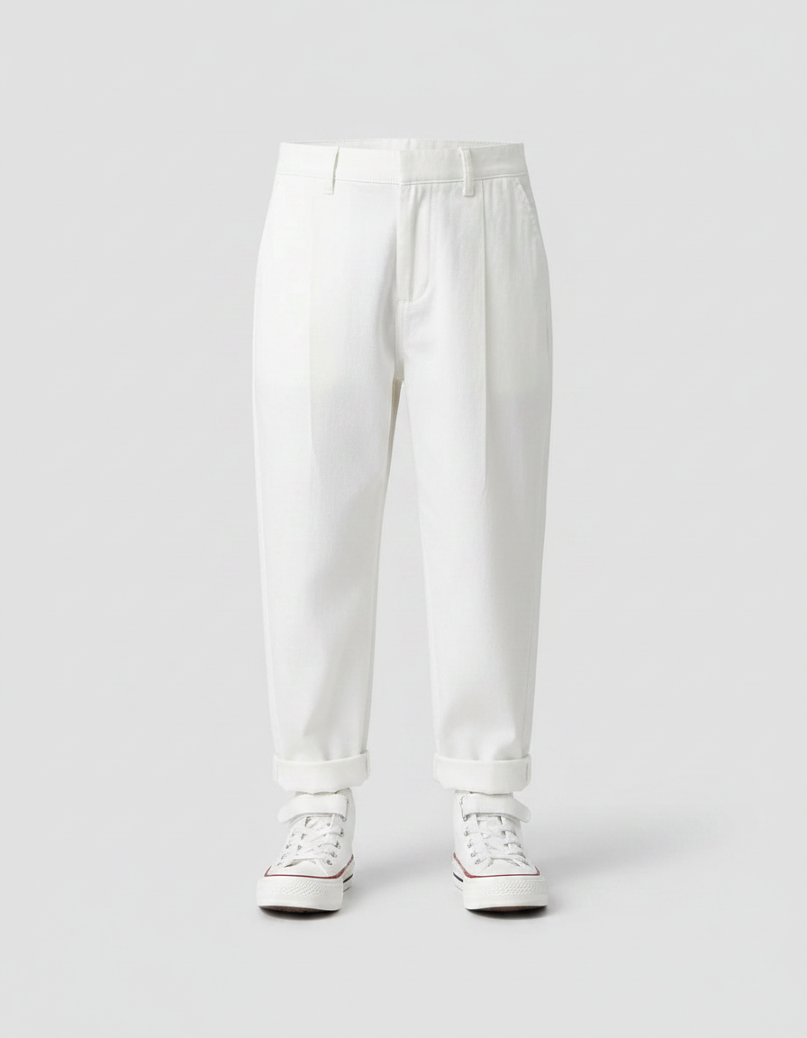Pantalon Fluide Blanc Ample Coton Taille Haute Garçon Fille - vue 2