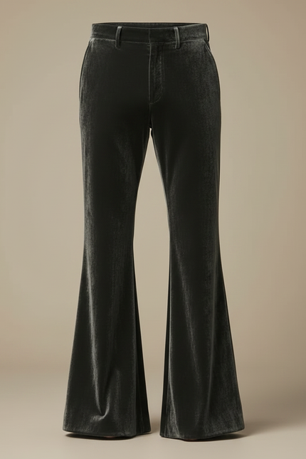 Pantalon Fluide Velours Gris Élégant Évasé Homme - vue 3