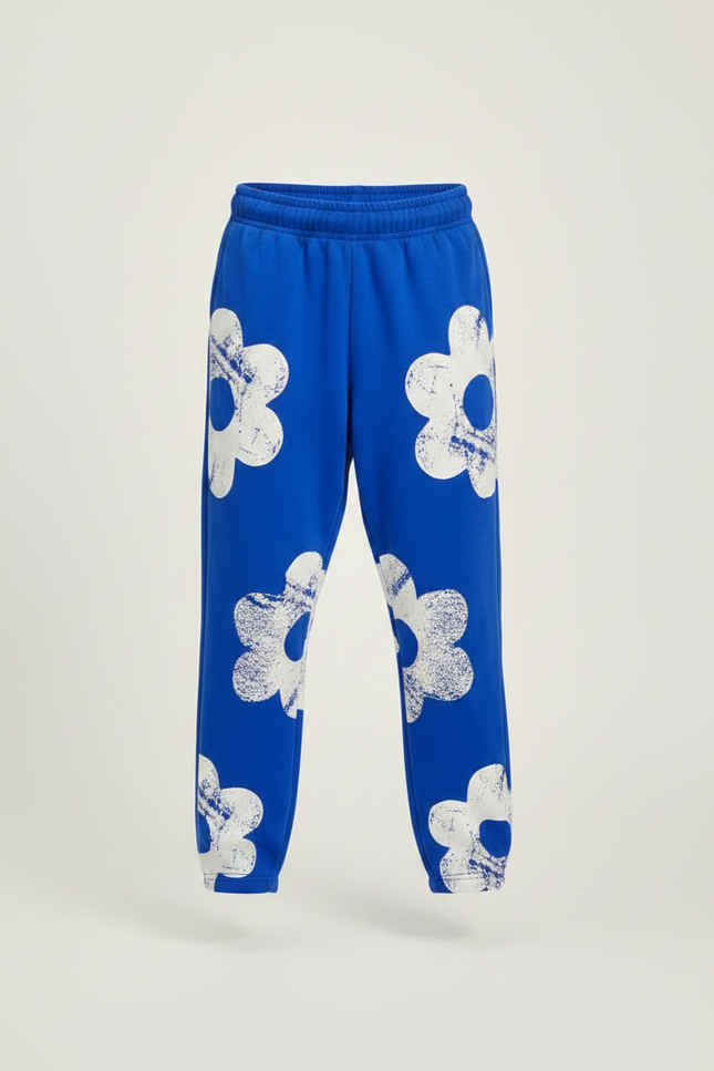 Pantalon Fluide Bleu Cordon Ample Imprimé Floral Garçon - Molleton - vue 3