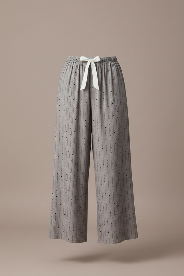Pantalon Fluide Gris Ample Rayures Points Confortable - Viscose - vue 3