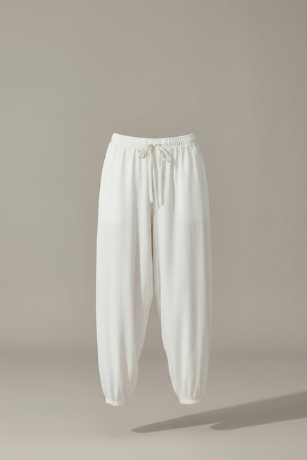 Pantalon Fluide Blanc Ample Coton Décontracté Confortable - Lin - vue 3