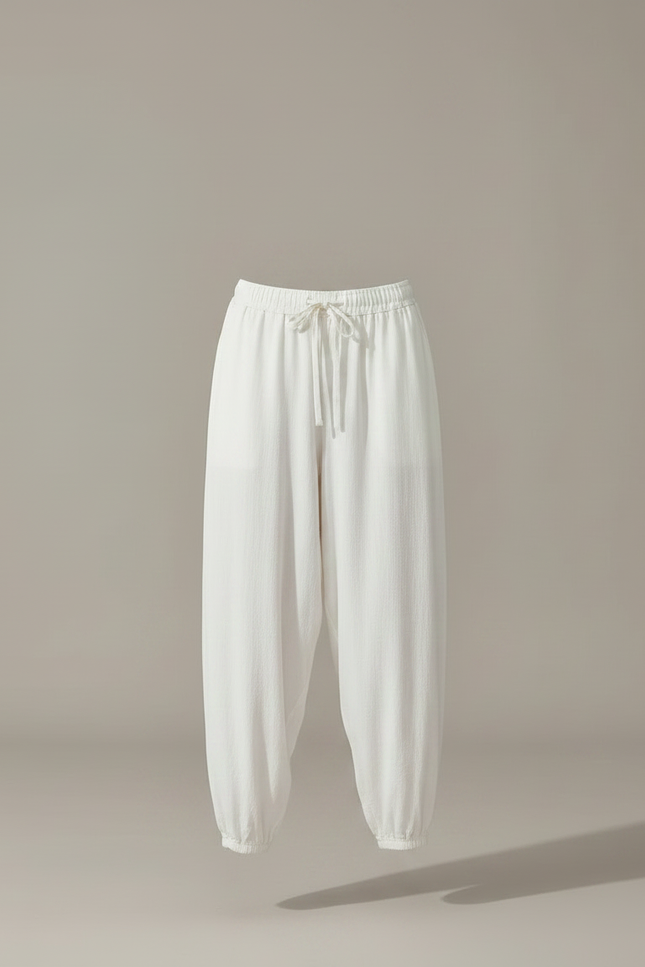 Pantalon Fluide Blanc Ample Coton Décontracté Confortable - Lin - vue 3