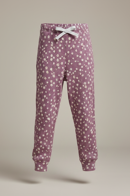 Pantalon Fluide Côtelé Mauve Fleuri Confortable Enfant - Violet Maille - vue 3