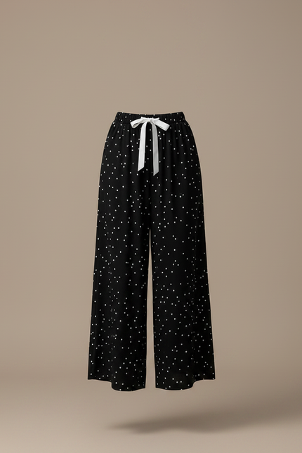 Pantalon Fluide Noir Ample Pois Blancs Cordon - Viscose - vue 3