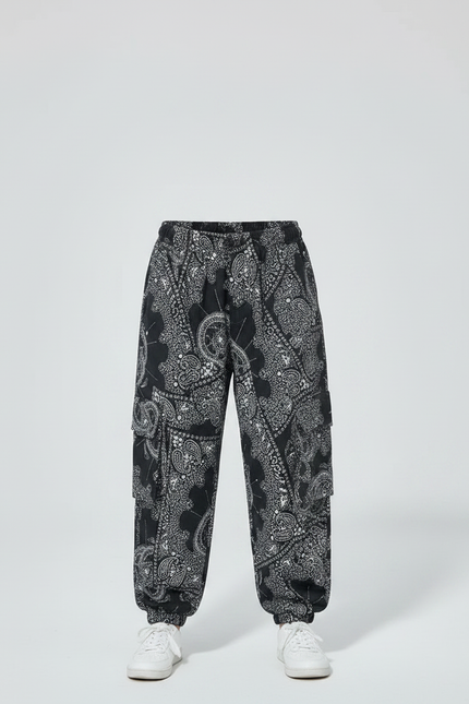 Pantalon Fluide Noir Ample Motif Bandana Décontracté - Coton - vue 3