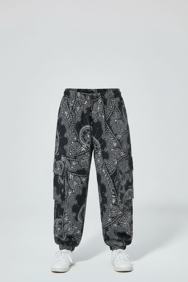 Pantalon Fluide Noir Ample Motif Bandana Décontracté - Coton - vue 3