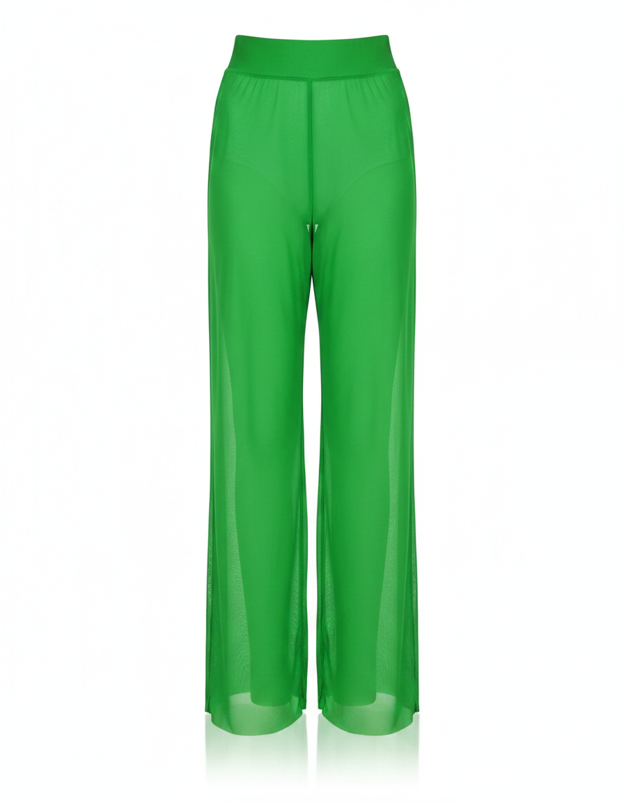 Pantalon Fluide Vert Ample Transparent Maille Danse