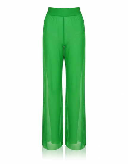 Pantalon Fluide Vert Ample Transparent Maille Danse
