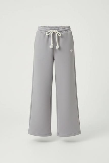Pantalon Fluide Gris Ample Coton Cordon Sport - Molleton - vue 3