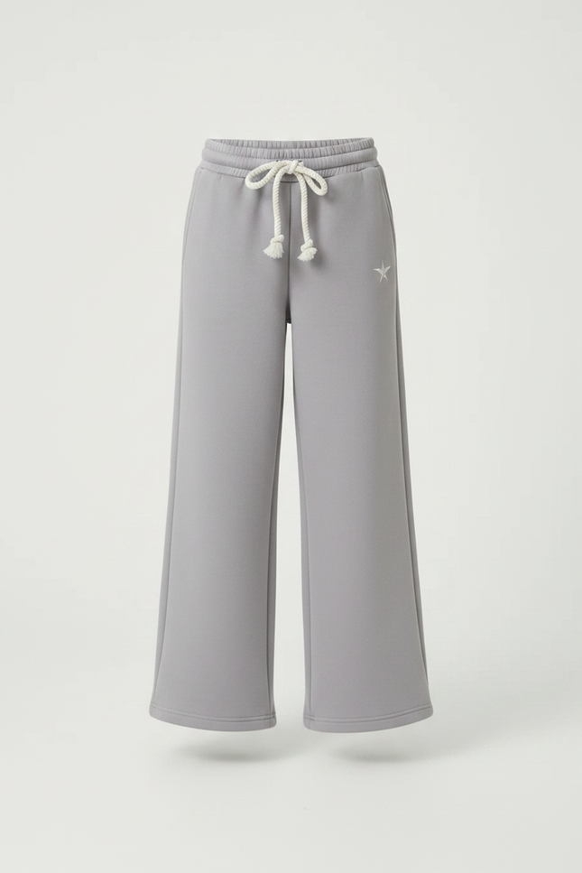 Pantalon Fluide Gris Ample Coton Cordon Sport - Molleton - vue 3