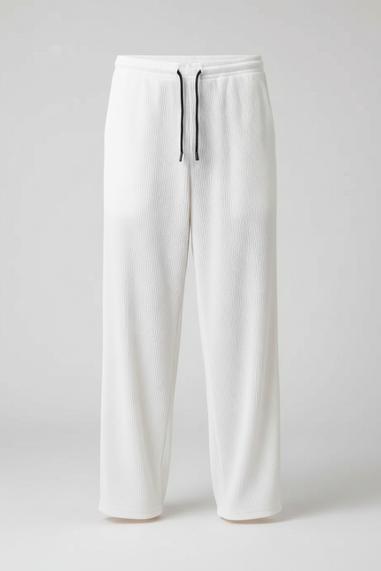 Pantalon Fluide Blanc Plissé Droit Décontracté Homme - Polyester - vue 3