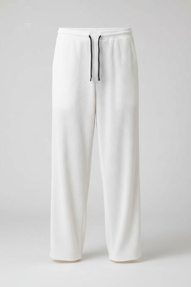 Pantalon Fluide Blanc Plissé Droit Décontracté Homme - Polyester - vue 3