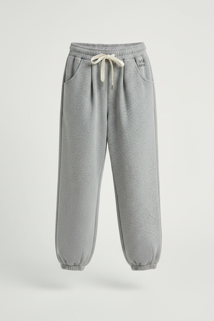 Pantalon Fluide Gris Ample Coton Molleton Confortable - vue 3