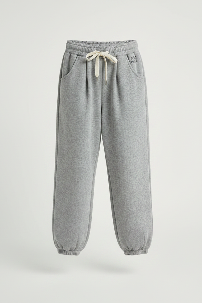 Pantalon Fluide Gris Ample Coton Molleton Confortable - vue 3
