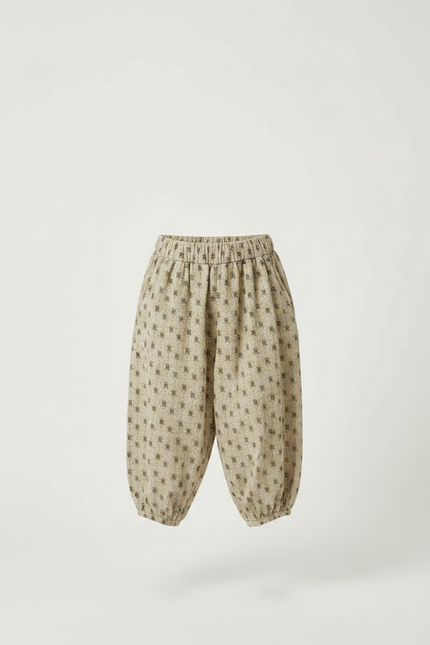 Pantalon Fluide Beige Imprimé Floral Bouffant Coton Enfants - vue 3