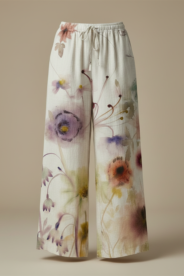 Pantalon Fluide Imprimé Floral Ample Lin Décontracté - Multicolore - vue 3