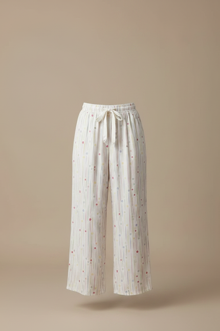 Pantalon Fluide Imprimé Rayures Points Cordon Ample - Multicolore Viscose - vue 3