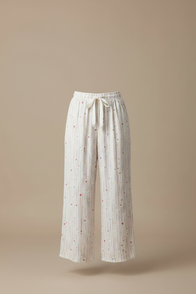 Pantalon Fluide Imprimé Rayures Points Cordon Ample - Multicolore Viscose - vue 3