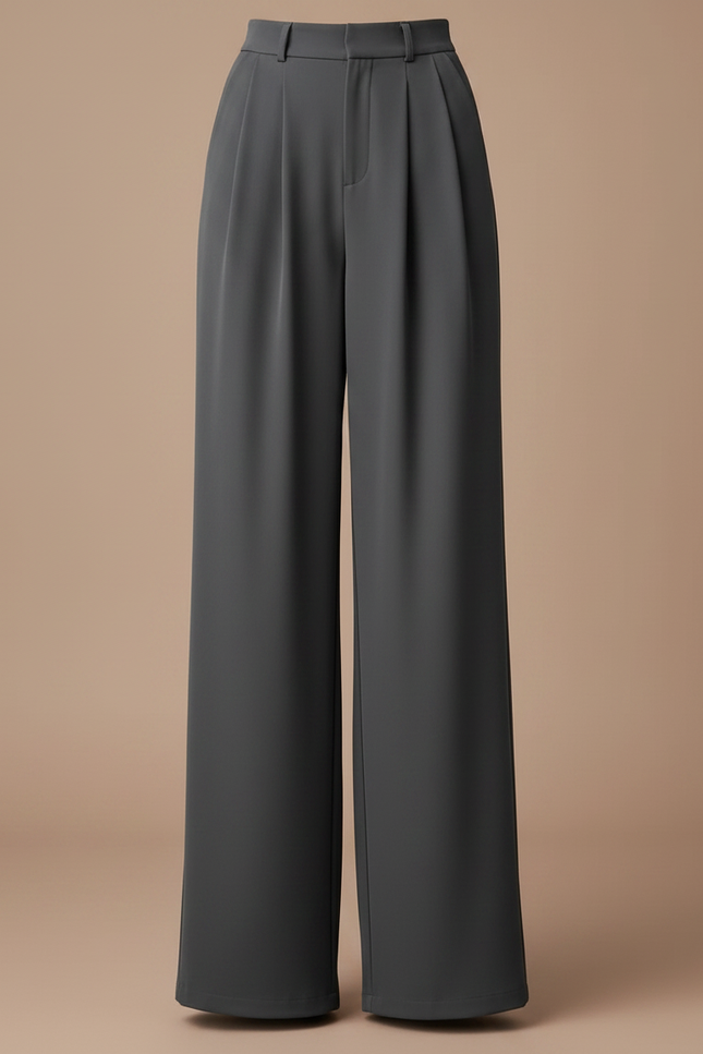 Pantalon Fluide Ample Taille Haute Plissé Élegant - Gris Polyester - vue 3