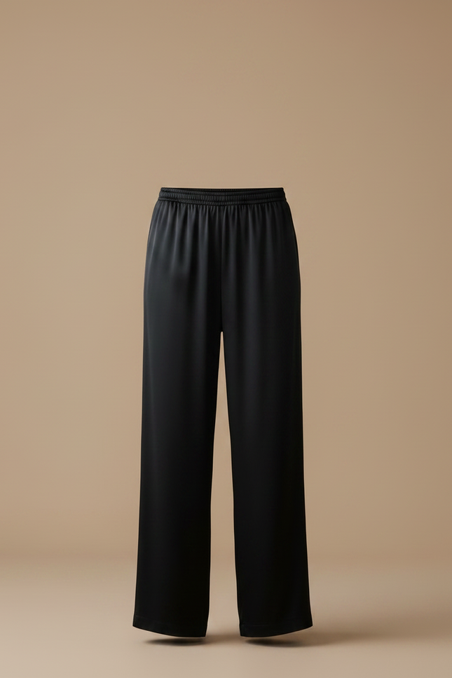 Pantalon Fluide Noir Satiné Ample Décontracté Élégant - vue 3