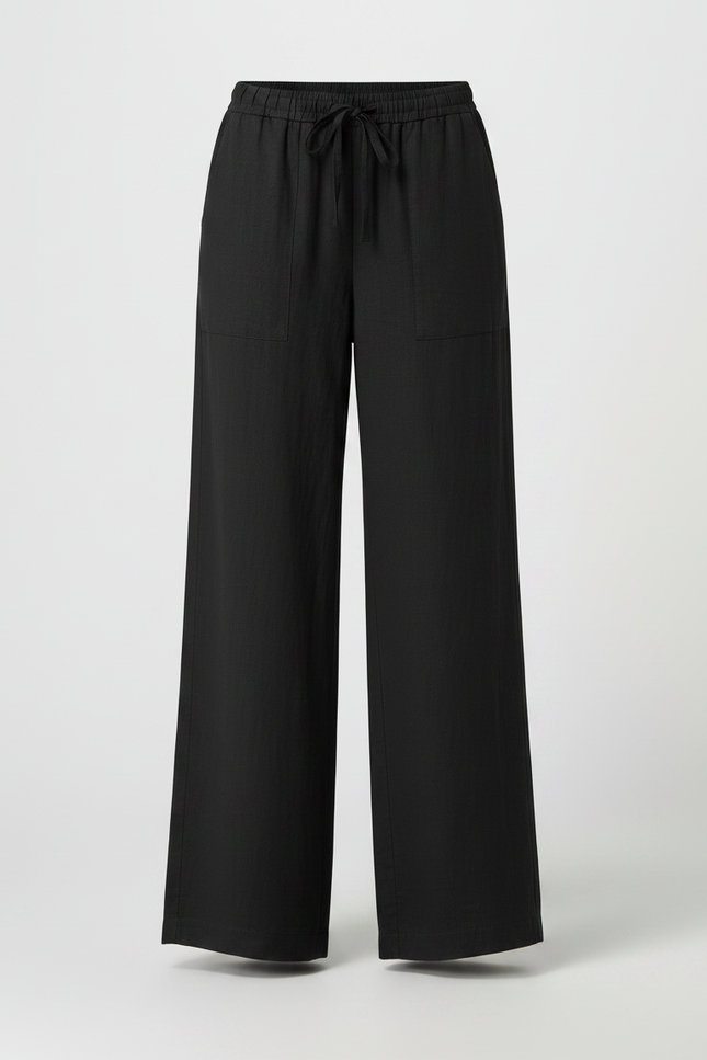 Pantalon Fluide Noir Ample Lin Décontracté Taille Haute - vue 3