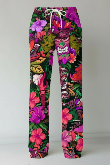 Pantalon Fluide Imprimé Totem Floral Tropical Ample Homme - Multicolore Viscose - vue 3