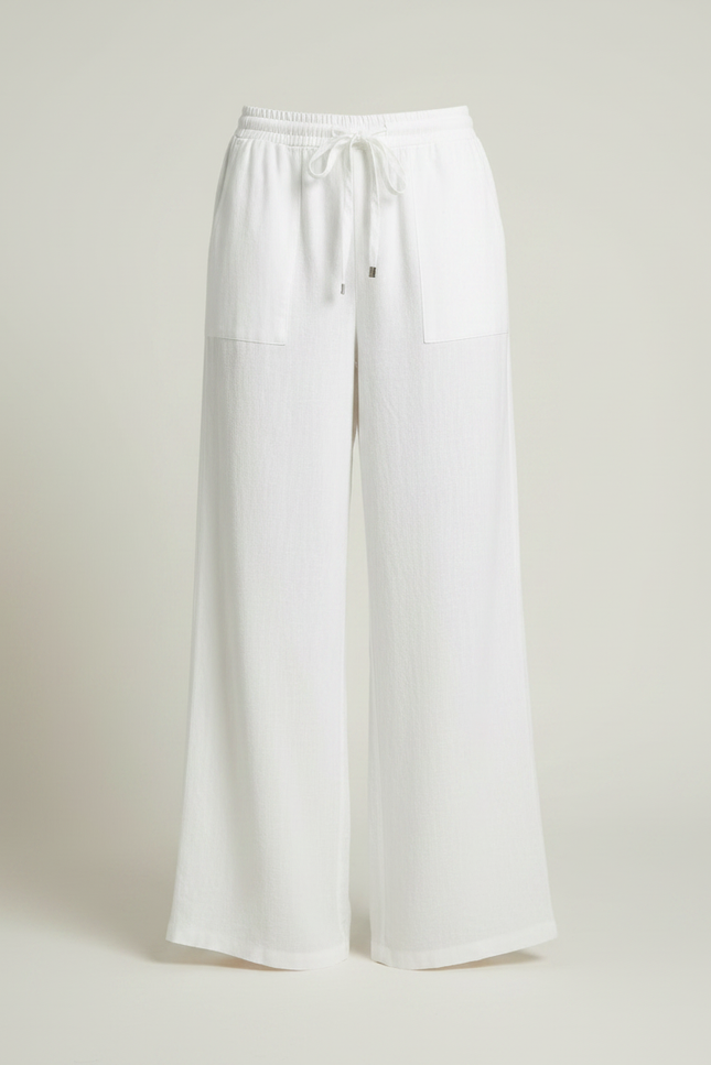 Pantalon Fluide Blanc Ample Lin Décontracté Femme - vue 3