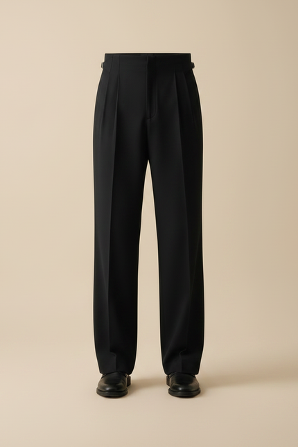 Pantalon Fluide Noir Ample Plissé Ceinture Habillé Homme - Laine - vue 3