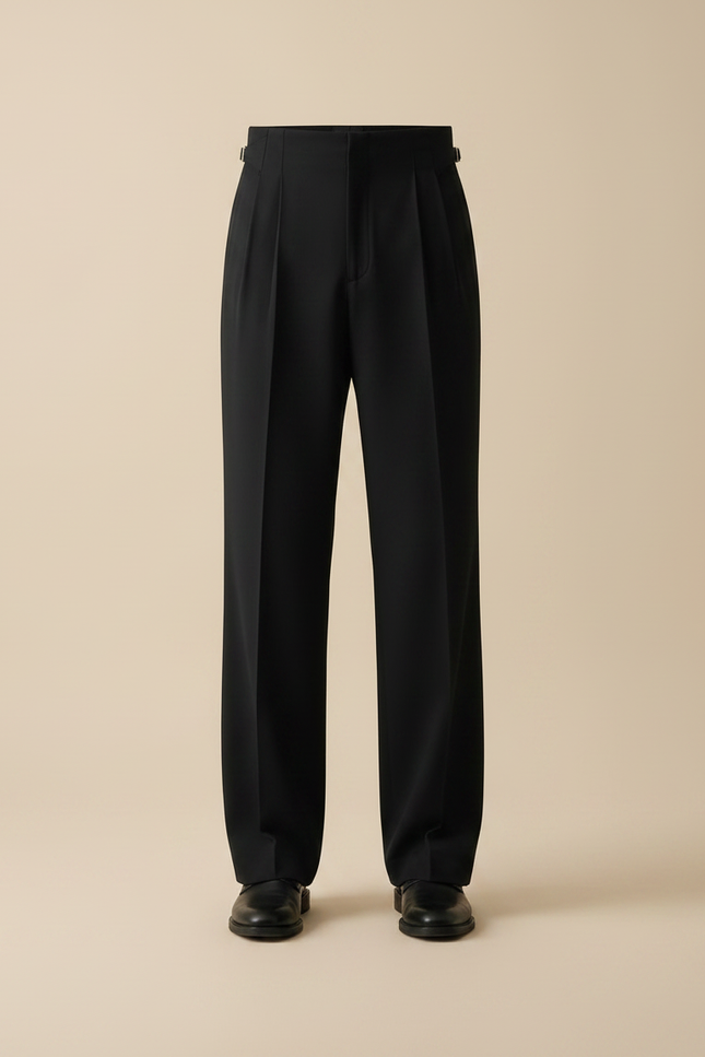 Pantalon Fluide Noir Ample Plissé Ceinture Habillé Homme - Laine - vue 3
