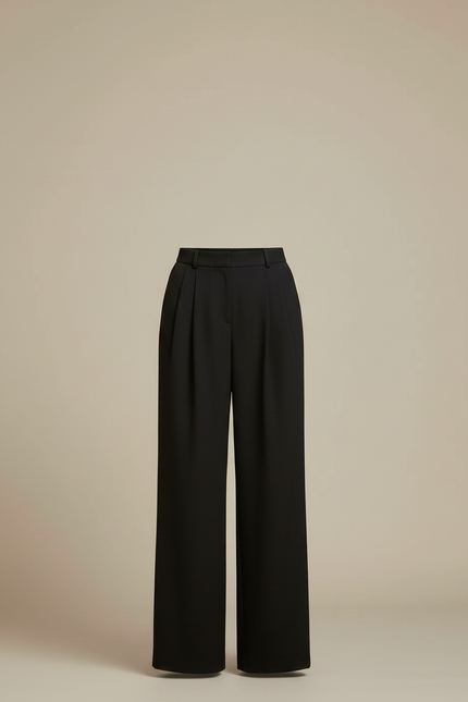 Pantalon Fluide Noir Ample Taille Haute Droit Femme - Polyester - vue 3