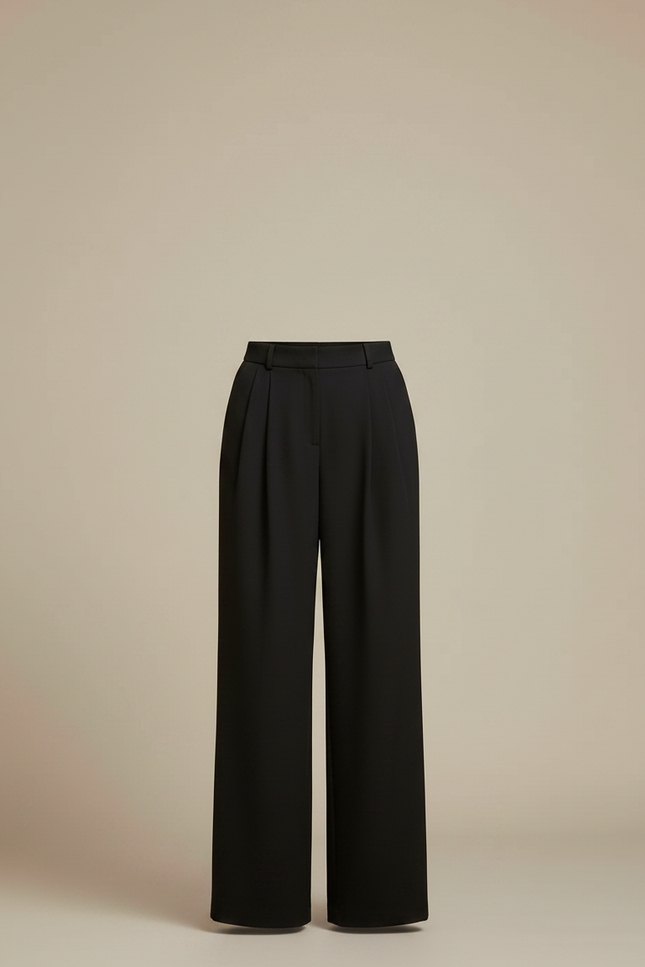 Pantalon Fluide Noir Ample Taille Haute Droit Femme - Polyester - vue 3