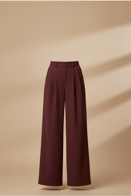 Pantalon Fluide Bordeaux Ample Taille Haute Élégant - Polyester - vue 3