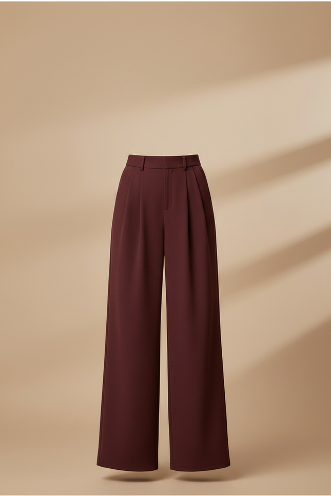 Pantalon Fluide Bordeaux Ample Taille Haute Élégant - Polyester - vue 3