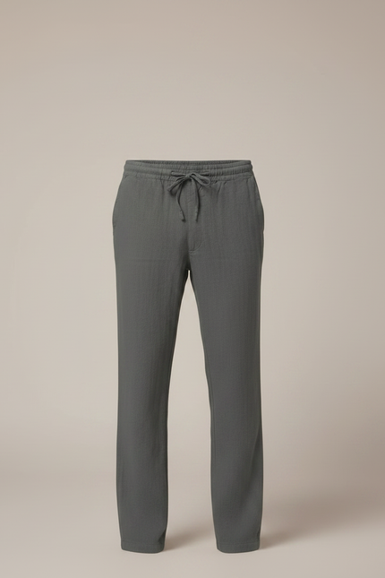 Pantalon Fluide Homme Coton Lin Décontracté Gris Ample - vue 3