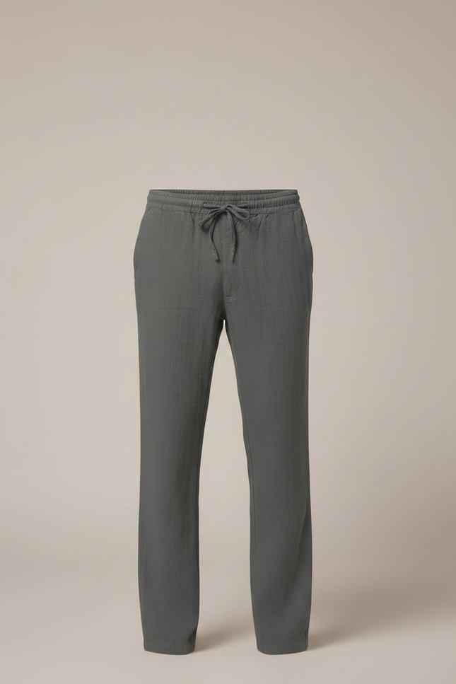 Pantalon Fluide Homme Coton Lin Décontracté Gris Ample - vue 3
