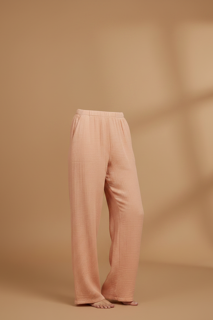 Pantalon Fluide Pêche Gaufré Ample Décontracté Coton - Orange - vue 3