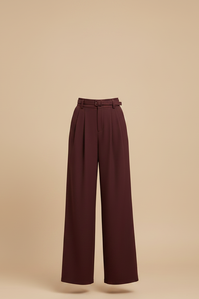 Pantalon Fluide Bordeaux Taille Haute Ample Plissé Élégant - Polyester - vue 3