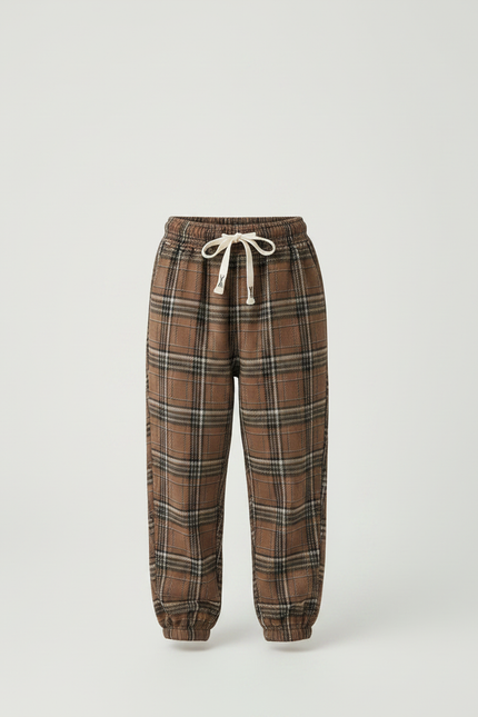 Pantalon Fluide Carreaux Marrons Ample Décontracté Enfants - Tweed - vue 3